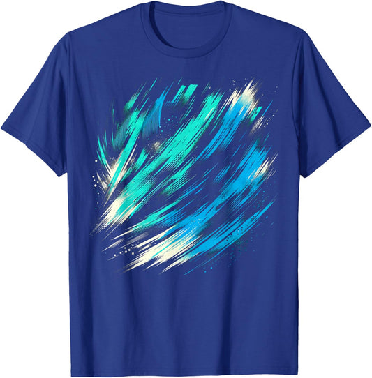 Abstract Teal and White Brushstroke on Green T-Shirt - T-Shirt | Royal