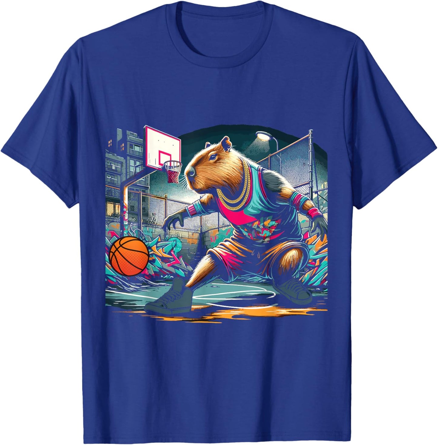 Capybara Basketball , Small, Black T-Shirt - T-Shirt | Royal