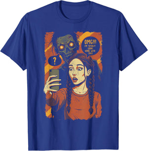 Funny Halloween Zombie Selfie Comic Design T-Shirt - T-Shirt | Royal