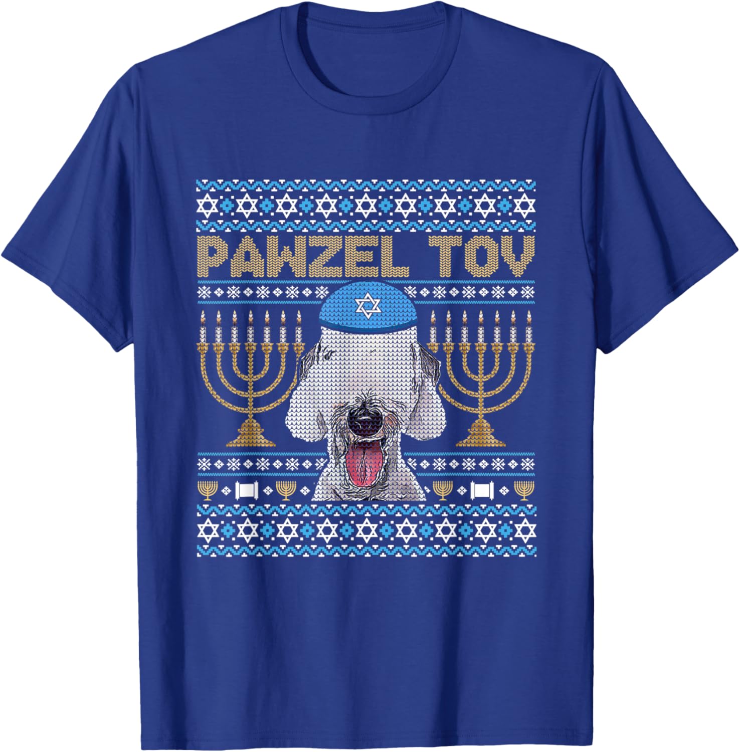 Pawzel Tov Jewish Bedlington Terrier Dog Funny Hanukkah T-Shirt - T-Shirt | Royal