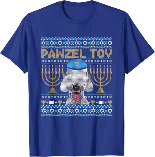 Pawzel Tov Jewish Bedlington Terrier Dog Funny Hanukkah T-Shirt - T-Shirt | Royal