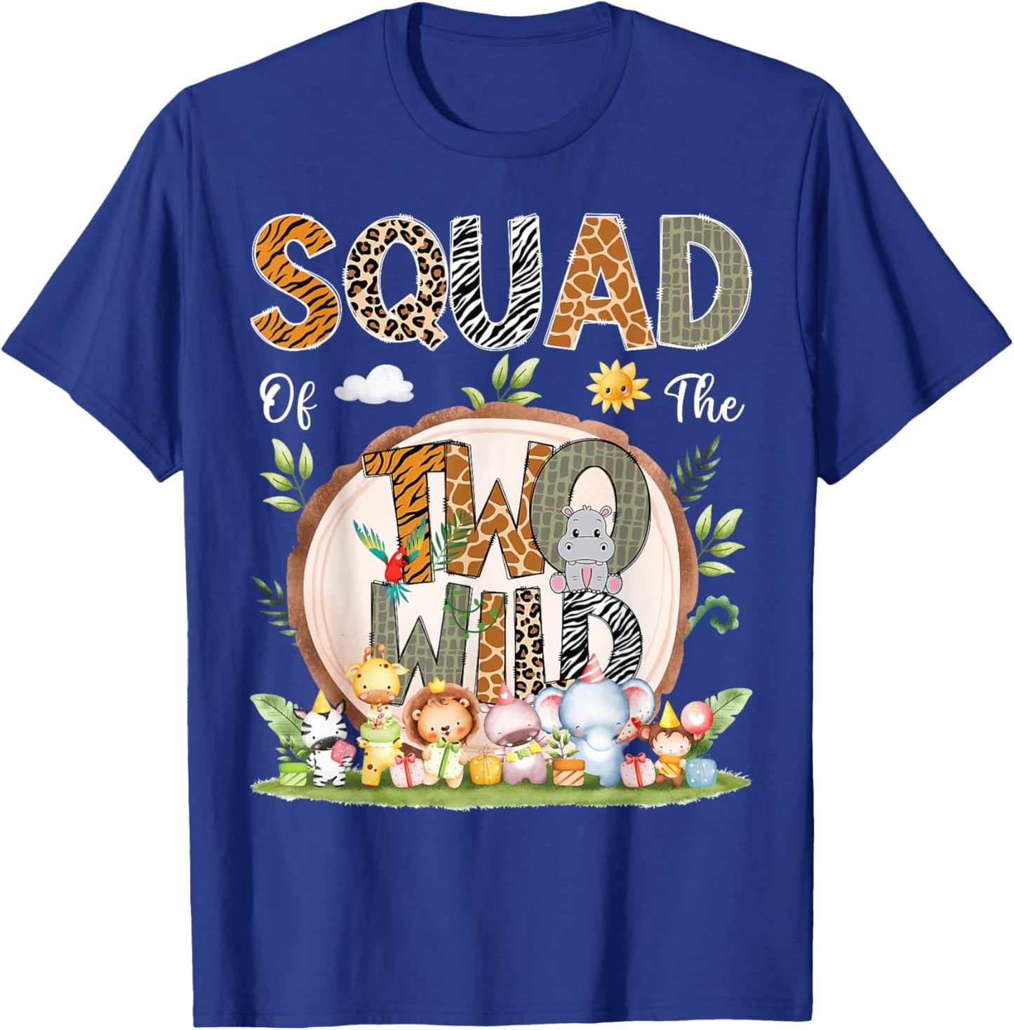 Squad Of The Two Wild Animal Safari 2Nd Birthday Party T-Shirt - T-Shirt | Royal