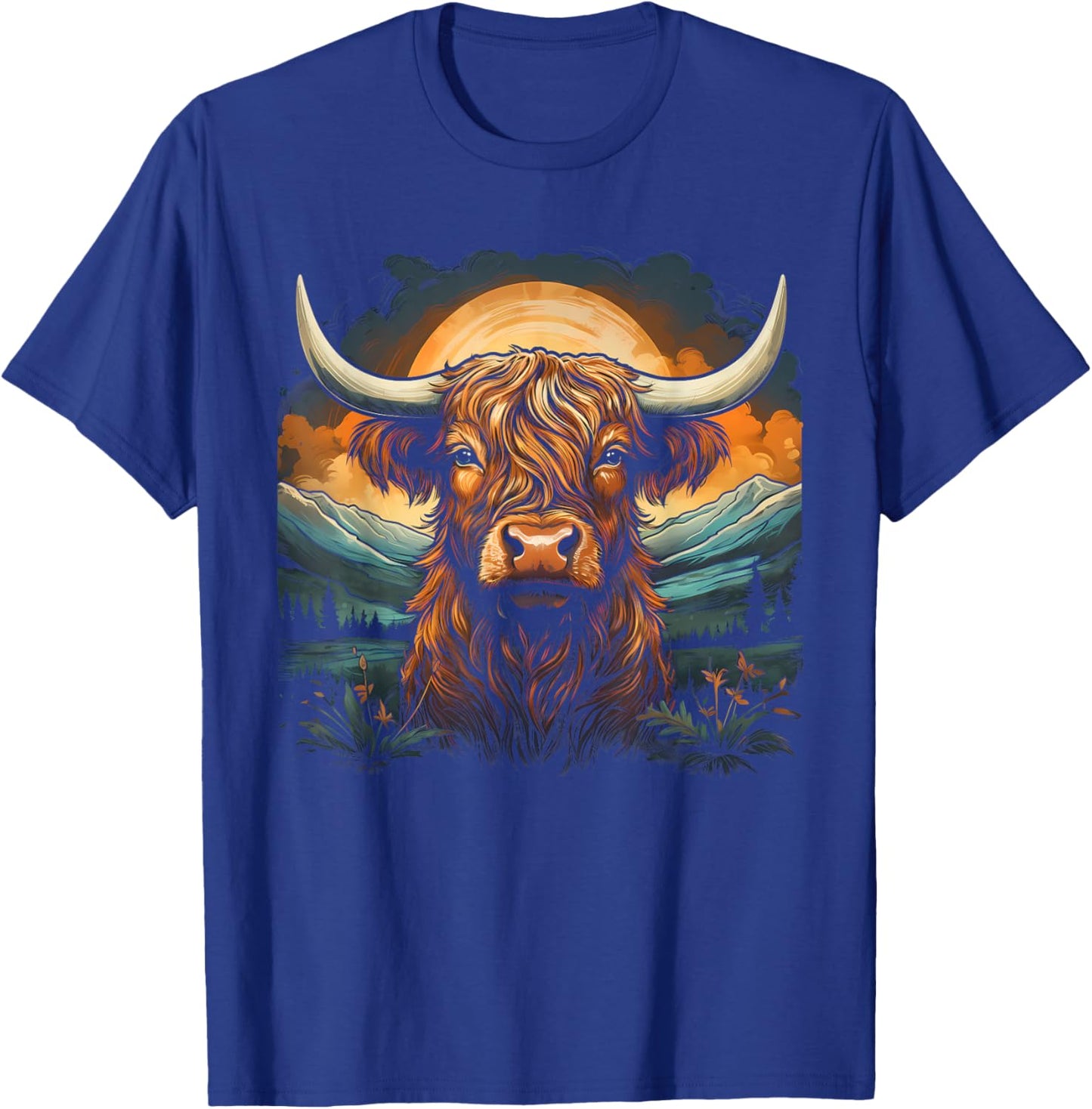 Scottish Highland Cow Cattle Farm Mountain Hairy Cow T-Shirt - T-Shirt | Royal