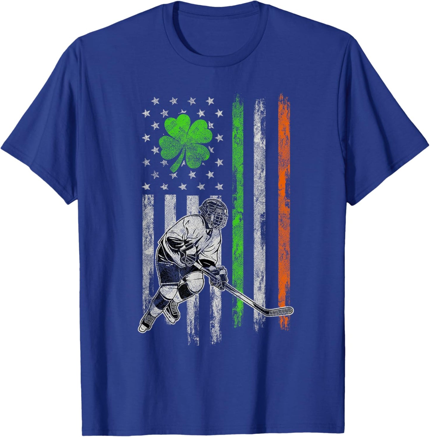 Hockey American Irish Flag St Patricks Day Shamrock Leaf T-Shirt - T-Shirt | Royal