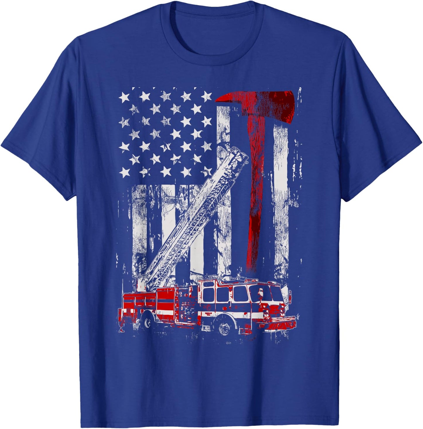 Fire Engine Truck Axe Thin Red Line Firetruck T-Shirt - T-Shirt | Royal
