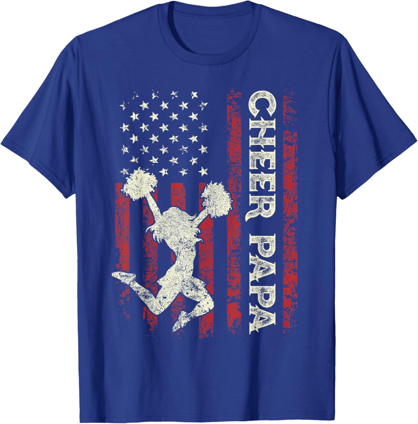 Cheer Papa US Flag Dad Men Patriotic Cheerleader Fathers Day T-Shirt - T-Shirt | Royal
