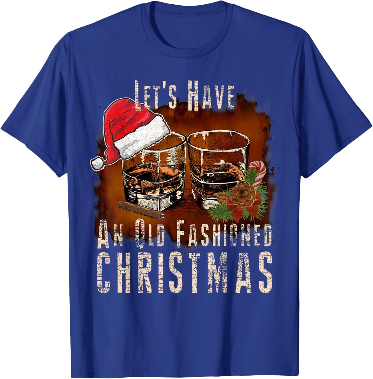 Old Fashioned Whiskey Christmas - Bourbon Cocktail Drinkers T-Shirt - T-Shirt | Royal