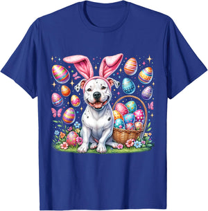 Cute Bunny Pitbull Dog Easter Eggs Basket Easter Day Delight Women Kids T-Shirt - T-Shirt | Royal