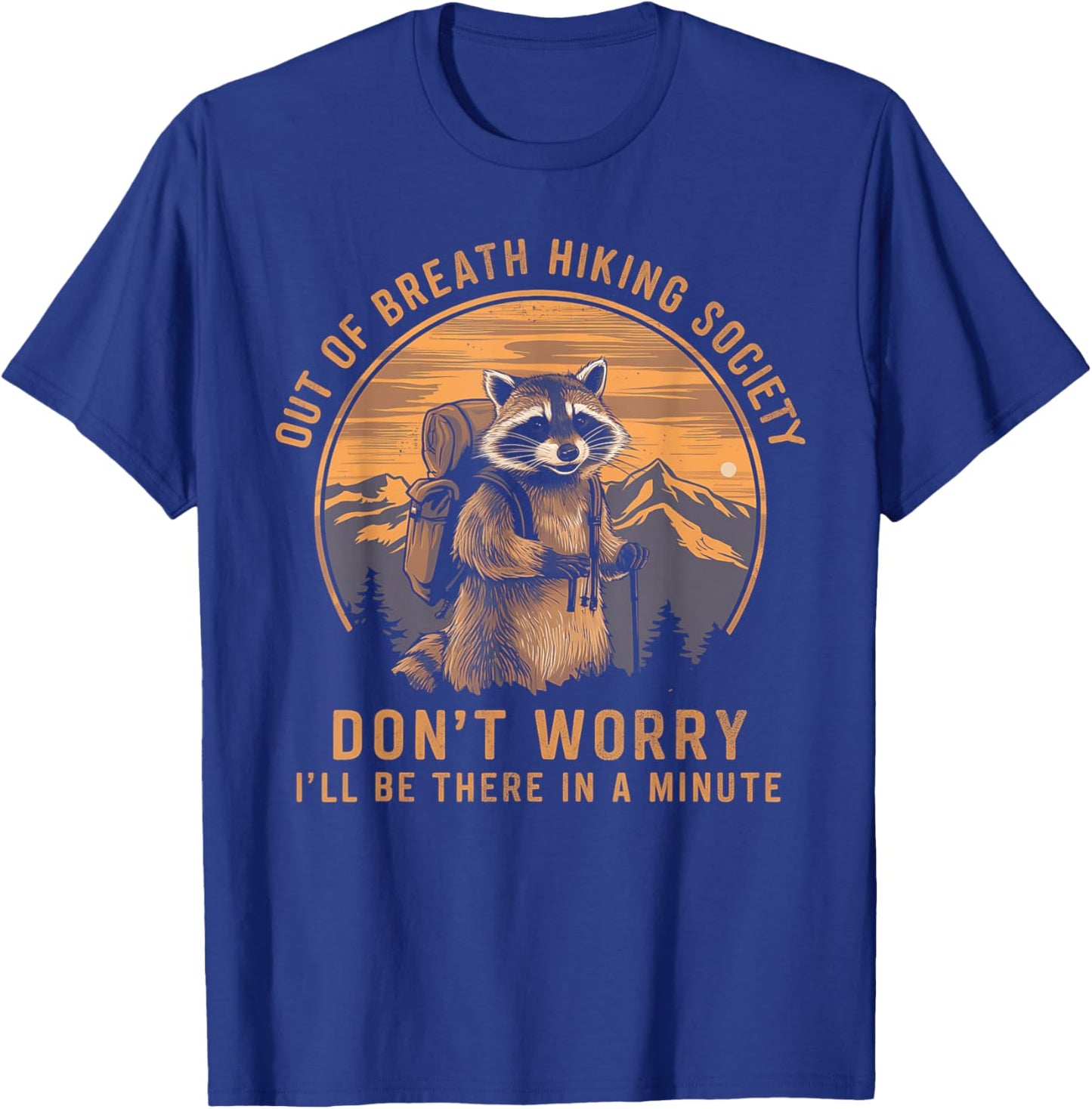 Out Of Breath Hiking Society Raccoon Hiking Vintage T-Shirt - T-Shirt | Royal