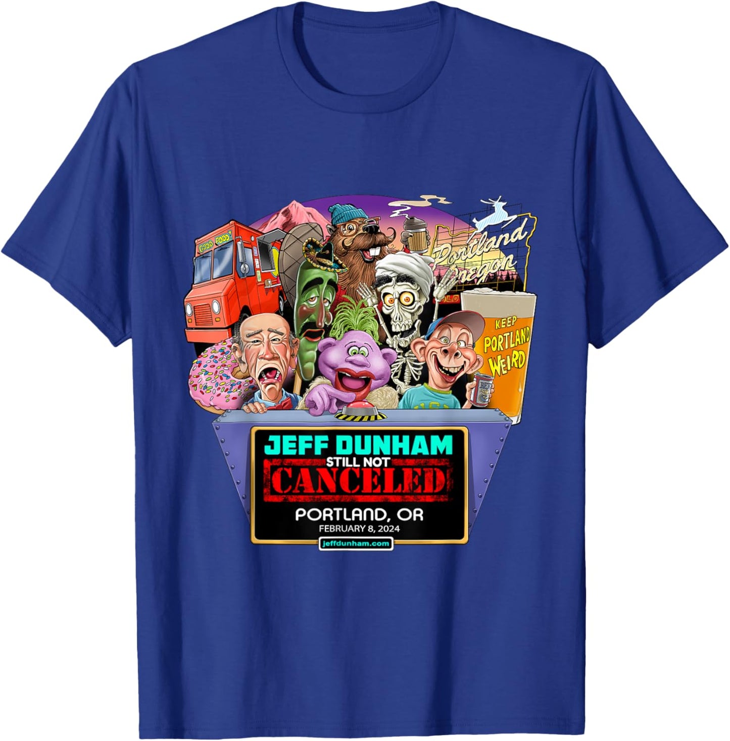 Jeff Dunham Portland, OR (2024) T-Shirt - T-Shirt | Royal