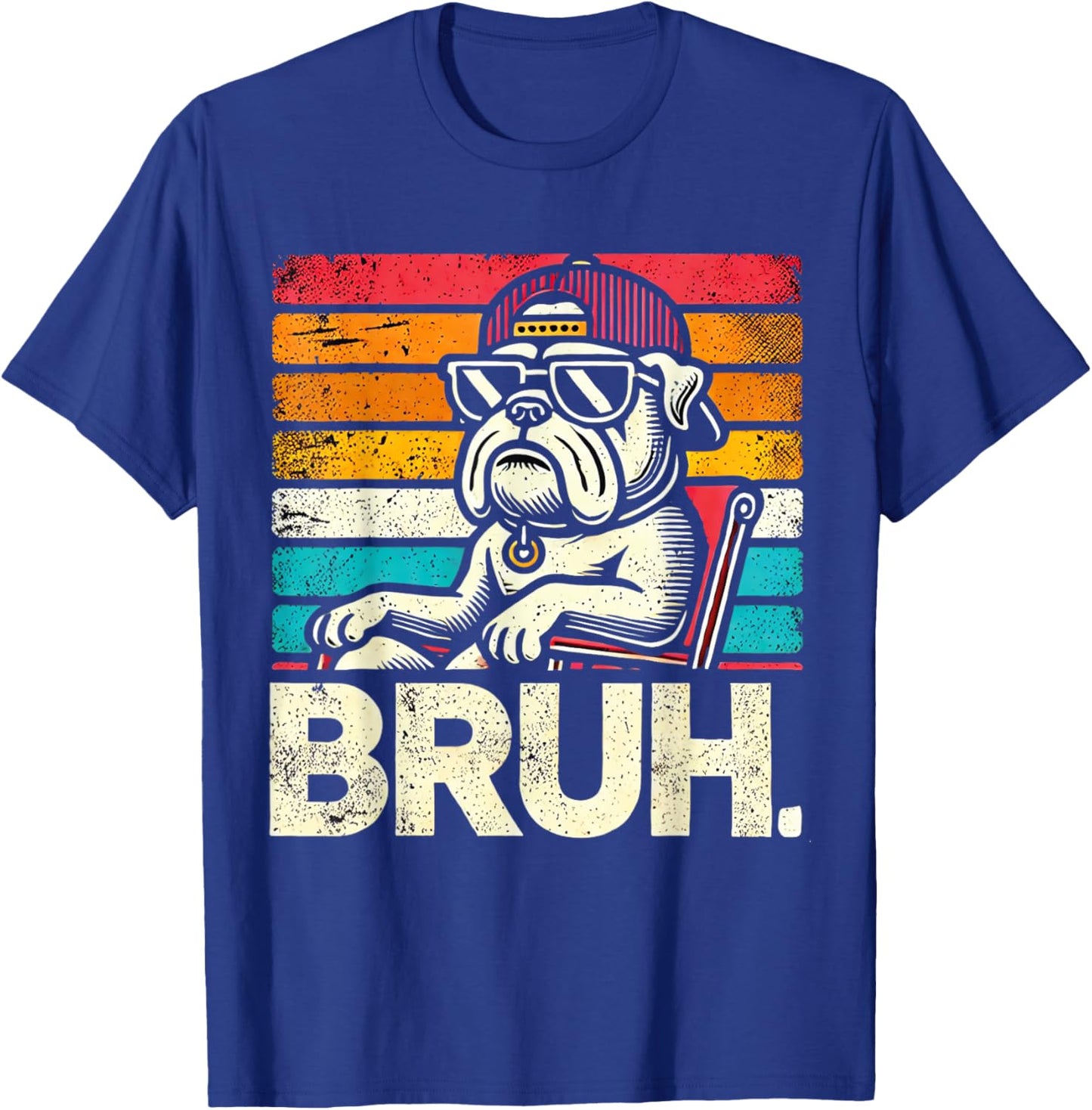 Bruh Retro Vintage 80s Dog Sunglasses Funny Bruh Bulldog T-Shirt - T-Shirt | Royal