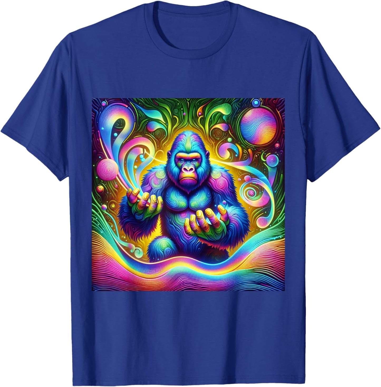 Psychedelic Gorilla Rainbow EDM Vibes Festival Rave Graphic T-Shirt - T-Shirt | Royal