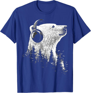 Polar Bear Animal Graphic Music Headphone Polar Bear T-Shirt - T-Shirt | Royal