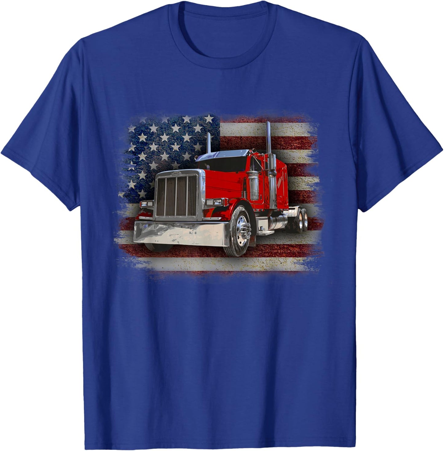 Trucker American Flag and Big Rig T-Shirt - T-Shirt | Royal