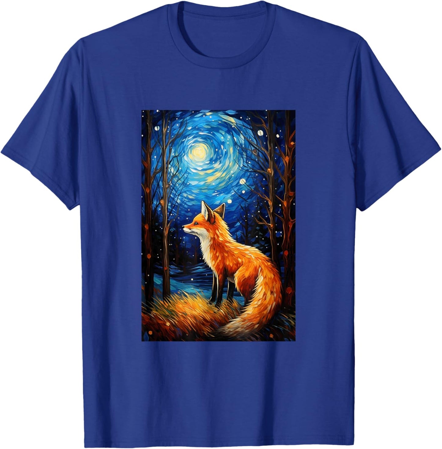 Cute Fox Van Gogh Style Starry Night Graphic T-Shirt - T-Shirt | Royal