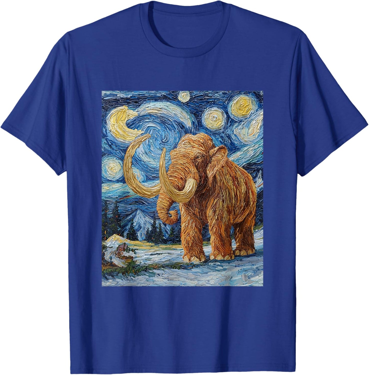 Woolly Mammoth Ice Age - Van Gogh Style - Starry Night T-Shirt - T-Shirt | Royal