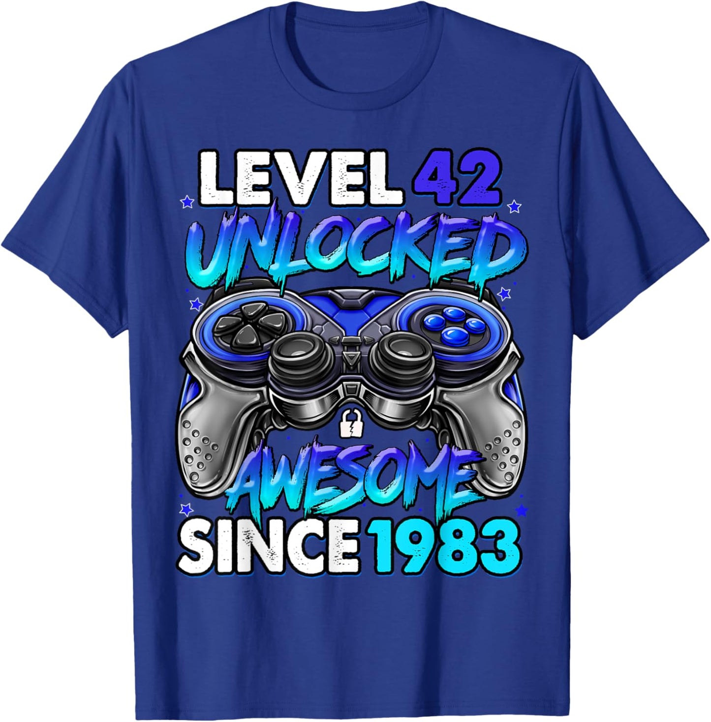 Level 42 Unlocked Awesome Since 1983 42nd Birthday Gaming T-Shirt - T-Shirt | Royal