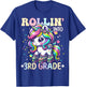 3rd Grade Back To School First Day Girl Rollin Unicorn T-Shirt - T-Shirt | Royal