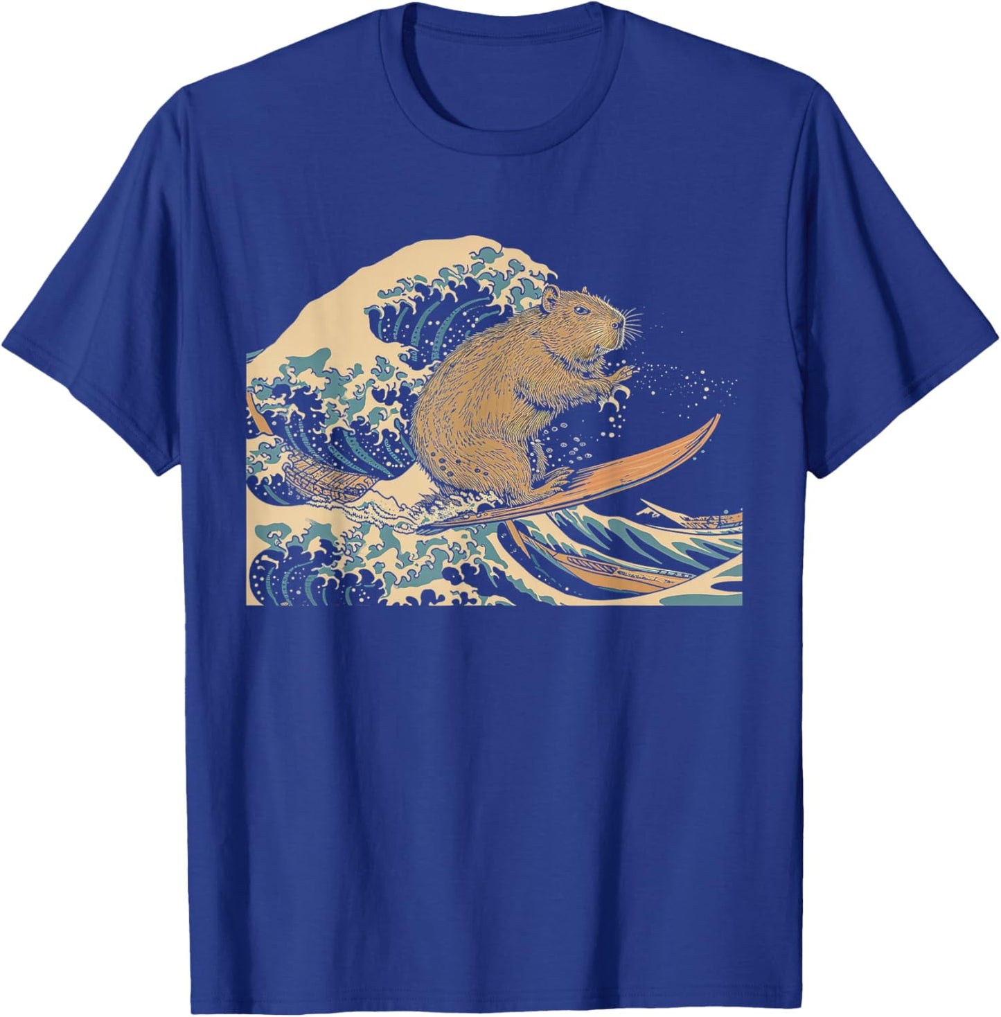 Capybara Surfing Japanese Wave Surfer Animal Funny Capybara T-Shirt - T-Shirt | Royal