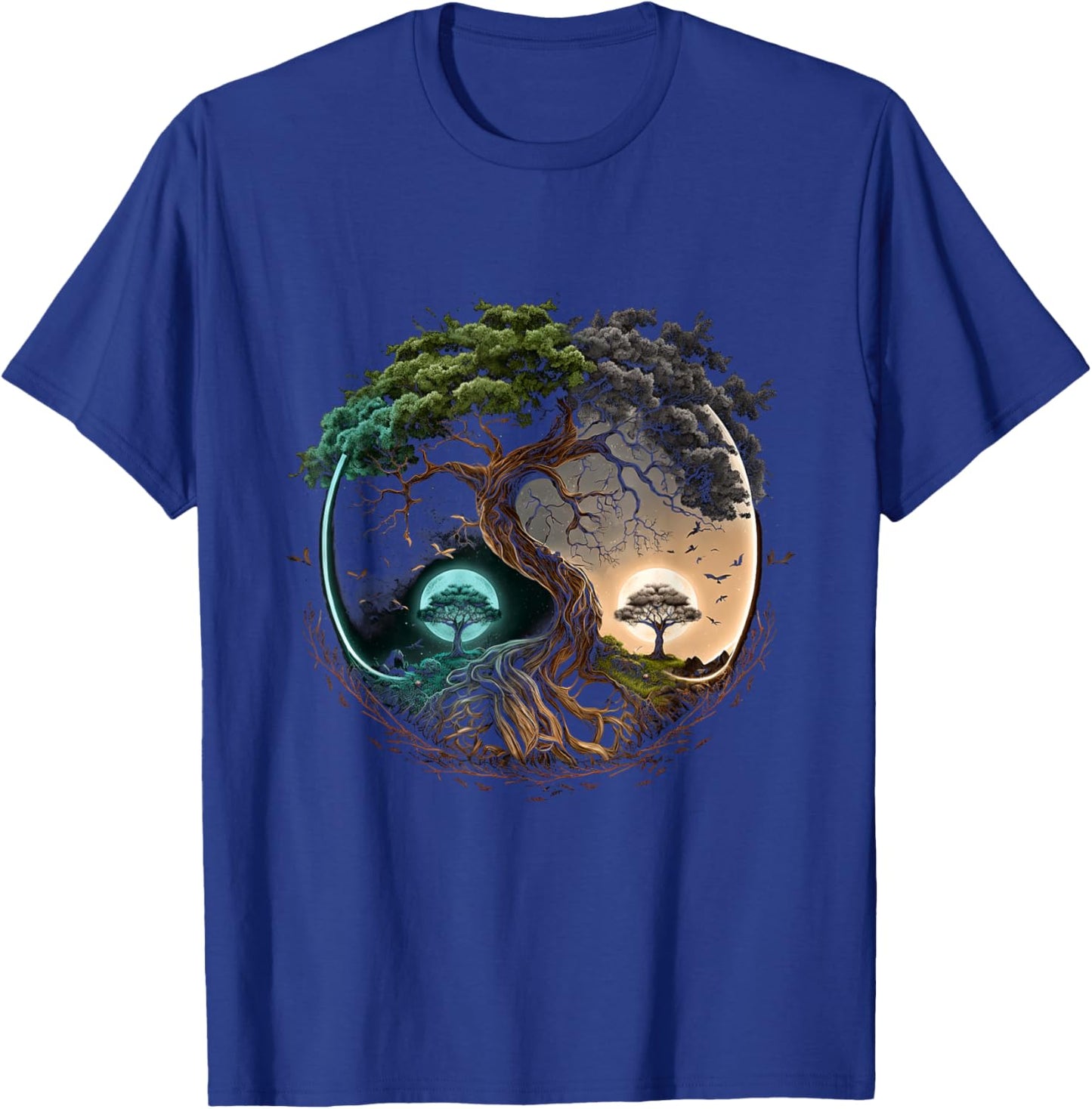 Tree Life Yin Yang Moon Sun Day And Night Bonsai Japanese T-Shirt - T-Shirt | Royal