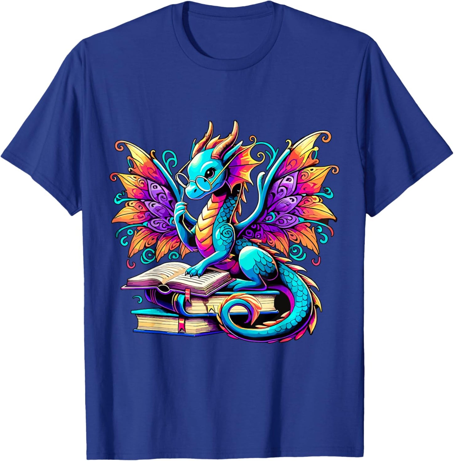 Book Dragon Reading T-Shirt - T-Shirt | Royal