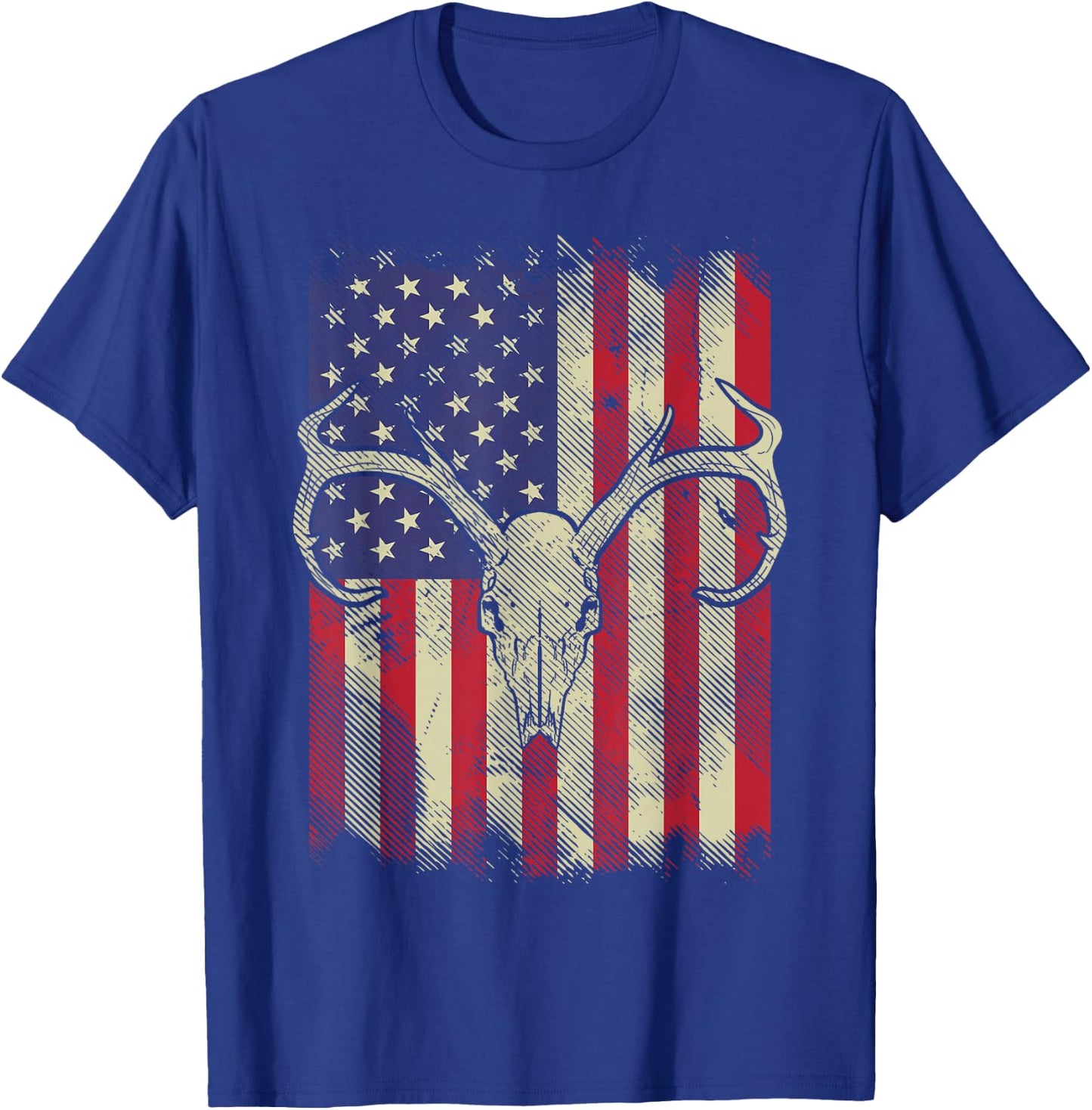 Deer Skull American Flag Hunting Vintage USA Hunter Gift T-Shirt - T-Shirt | Royal
