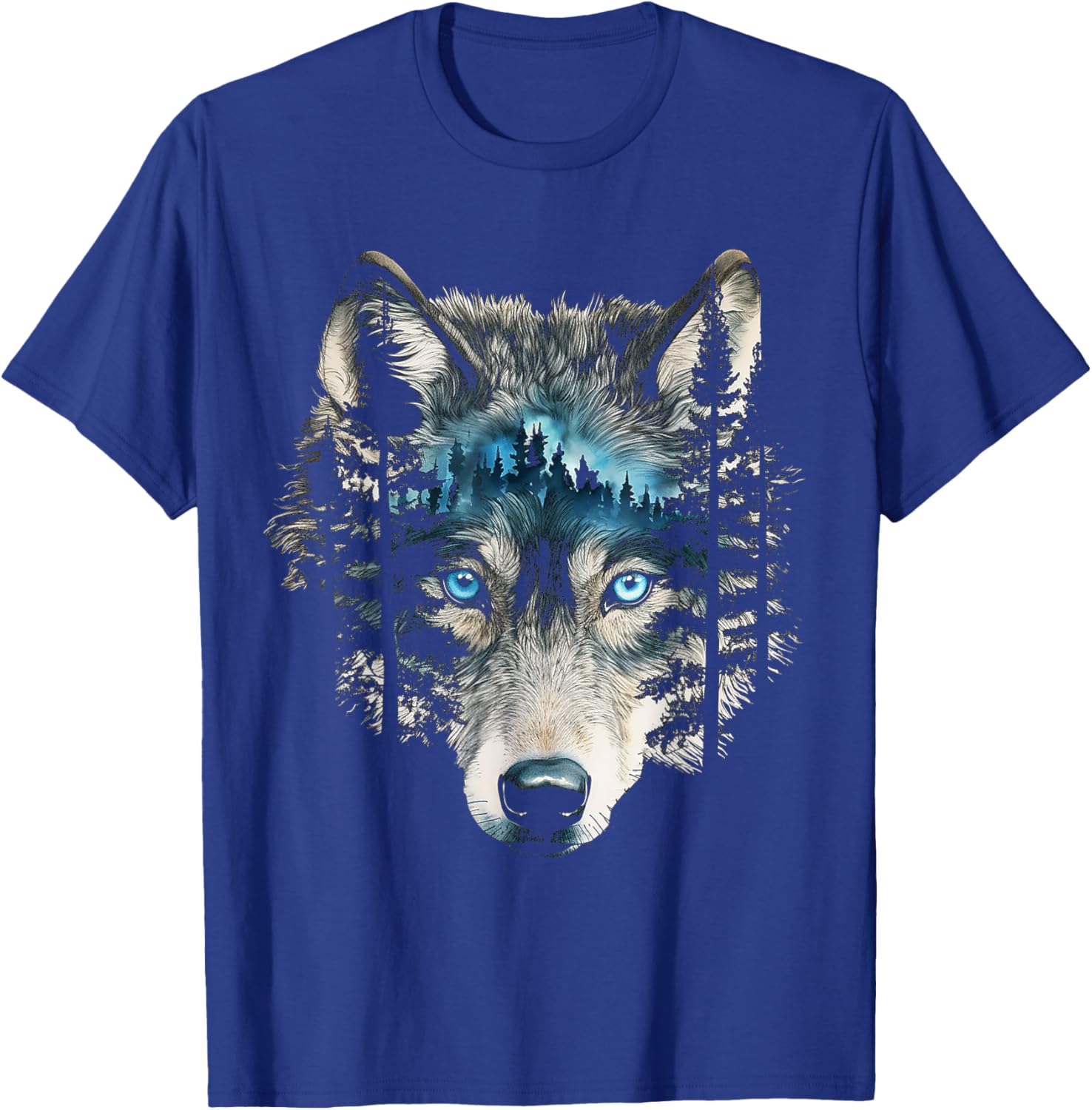 Wolf Nature Abstract Animal Art Blue Eyes Graphic Wolf T-Shirt - T-Shirt | Royal