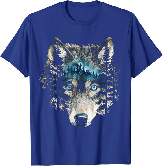 Wolf Nature Abstract Animal Art Blue Eyes Graphic Wolf T-Shirt - T-Shirt | Royal