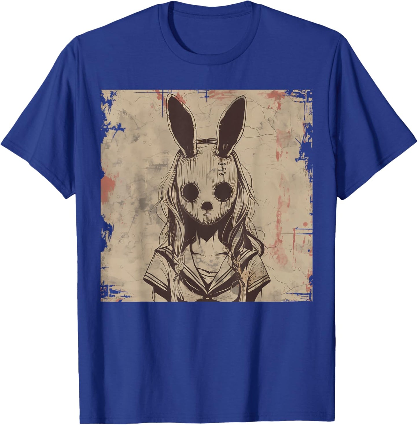 Goth Grunge Creepy Bunny Rabbit Mask Girl Anime Horror Art T-Shirt - T-Shirt | Royal