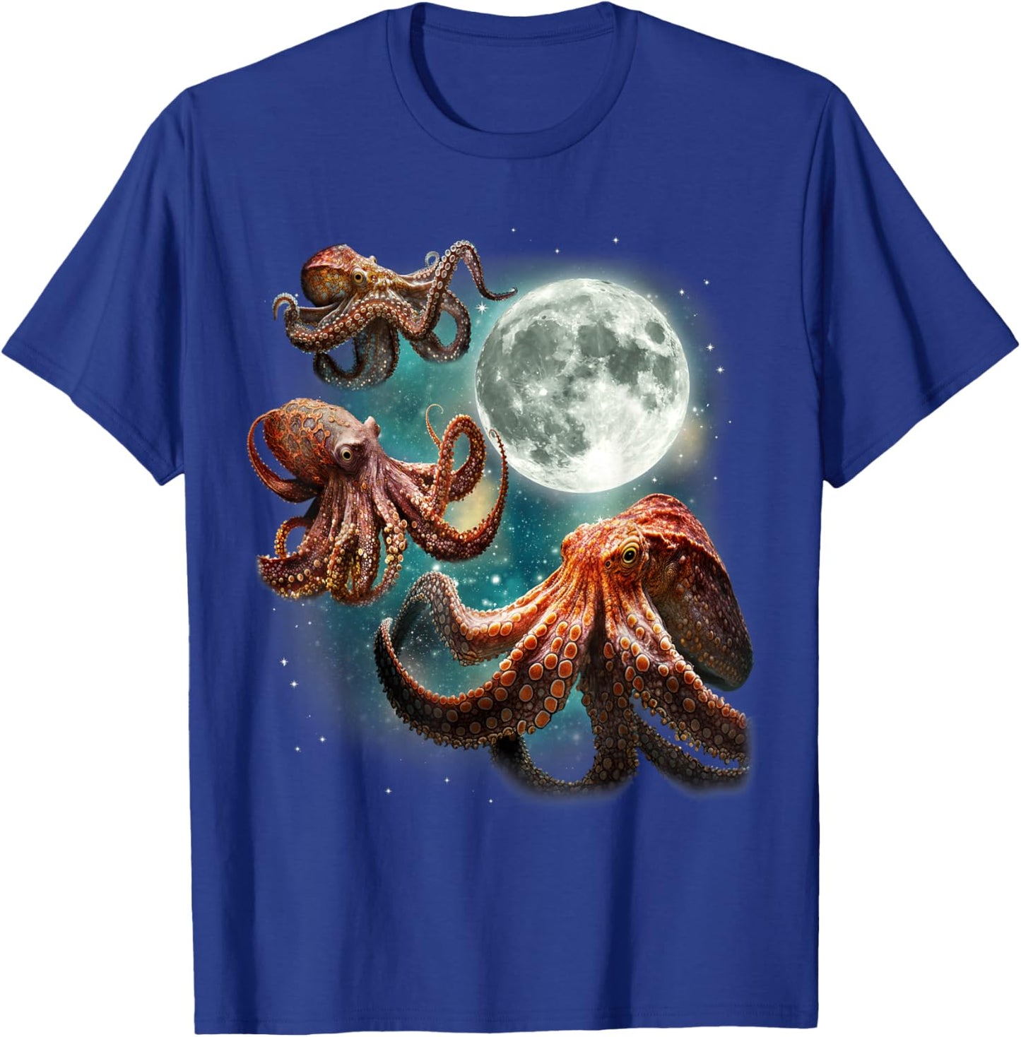 Three Octopuses 3 Moon Ocean Deep Sea Creature Wildlife T-Shirt - T-Shirt | Royal