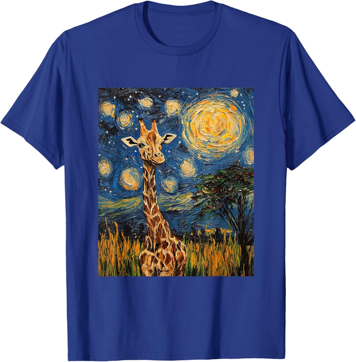 Cute Giraffe Africa - Van Gogh Style - Starry Night T-Shirt - T-Shirt | Royal