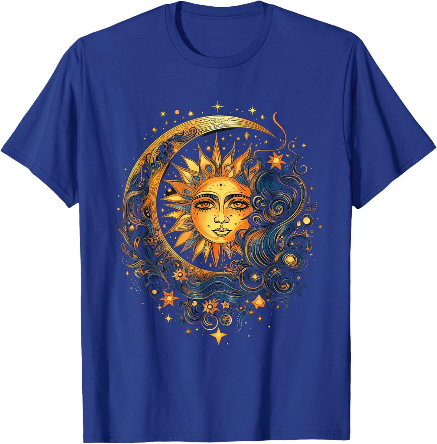 Mystic Sun and Moon Woman Mystical Flowers Aesthetic T-Shirt - T-Shirt | Royal
