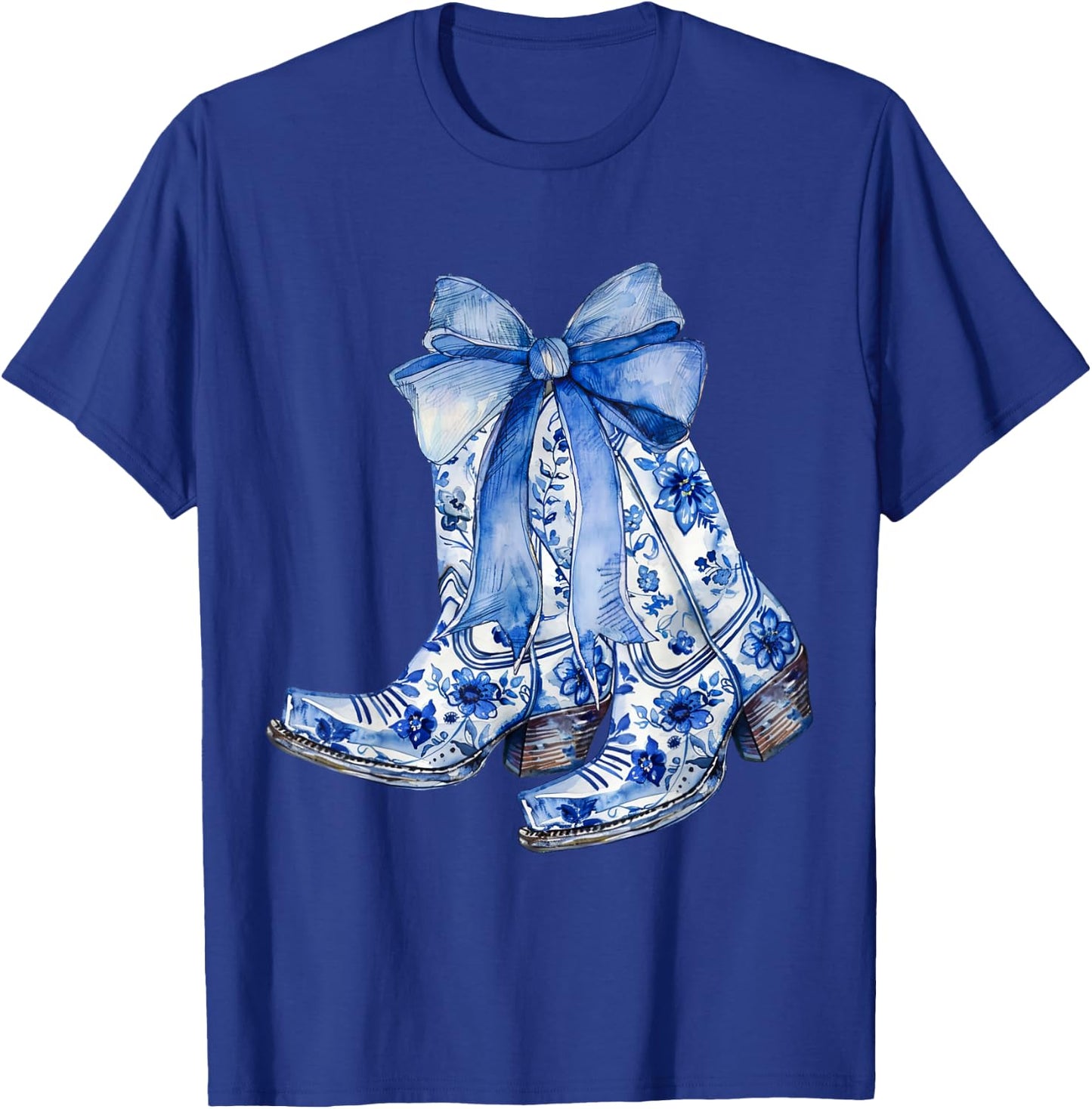 Coquette Blue Floral Boots Bow Cowboy Cowgirl T-Shirt - T-Shirt | Royal