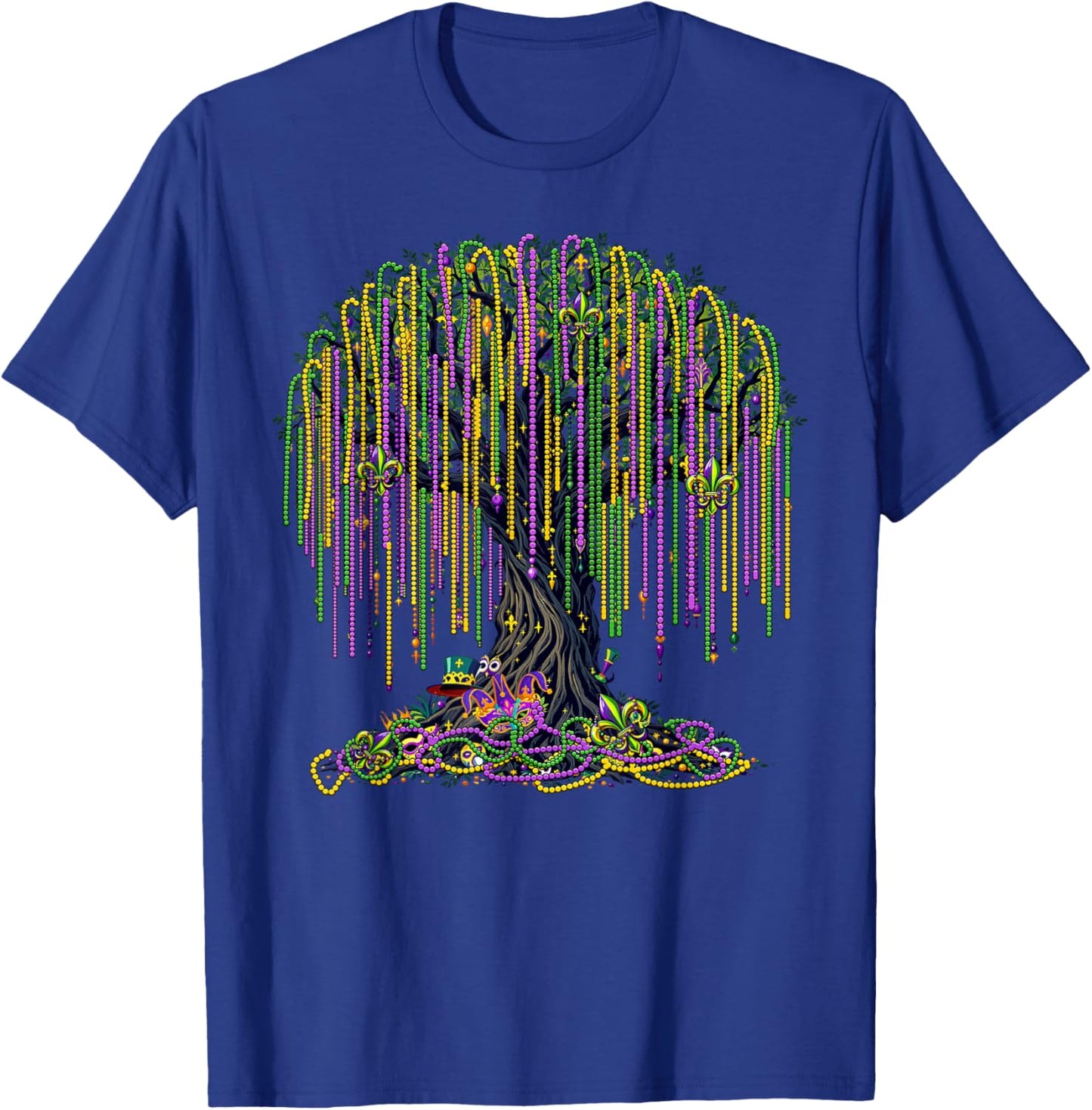 Mardi Gras Tree Beads Mask New Orleans 2025 Festival T-Shirt - T-Shirt | Royal