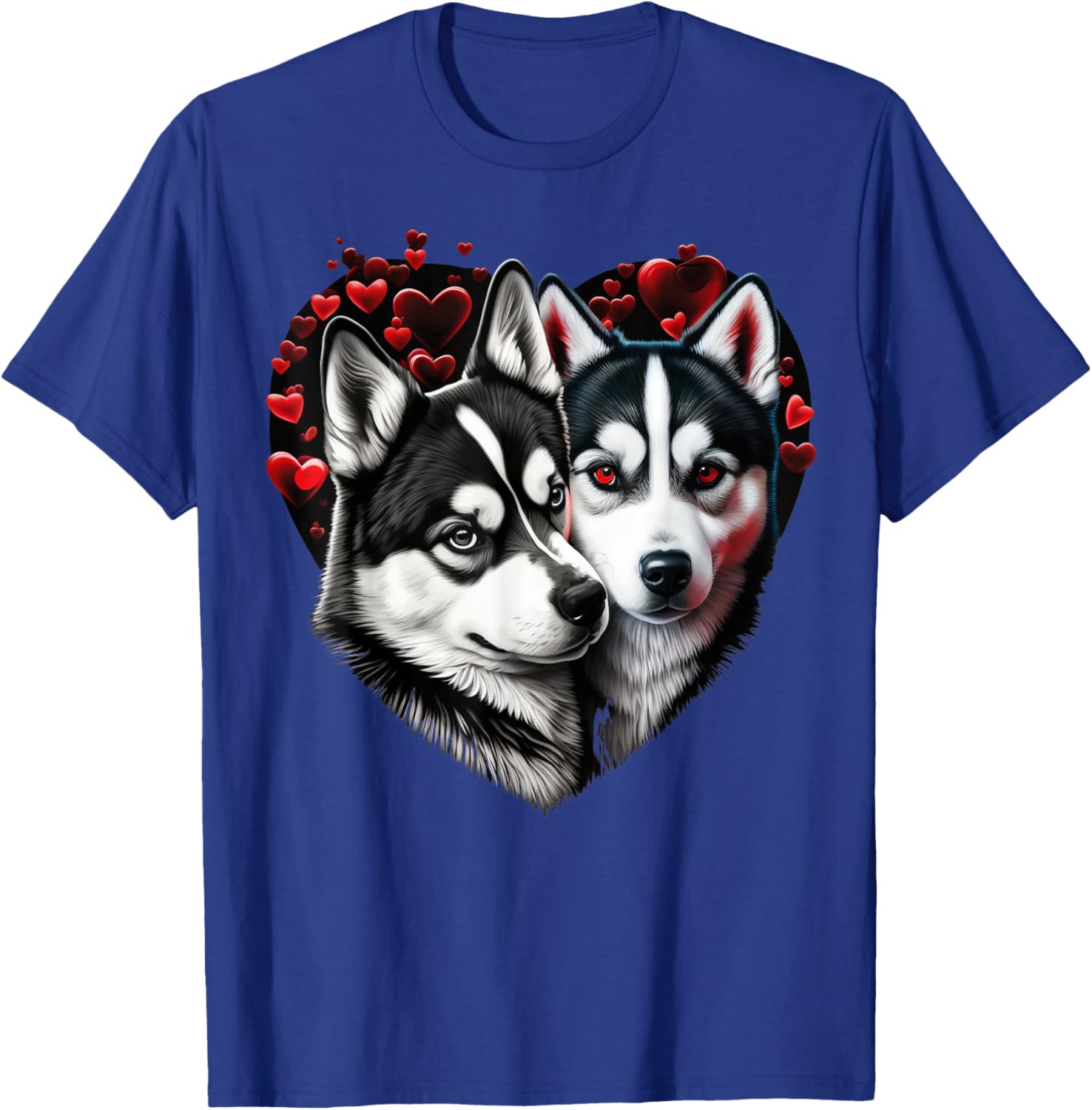 Two Husky Dogs Valentines Day Love on Couple Siberian Husky T-Shirt - T-Shirt | Royal
