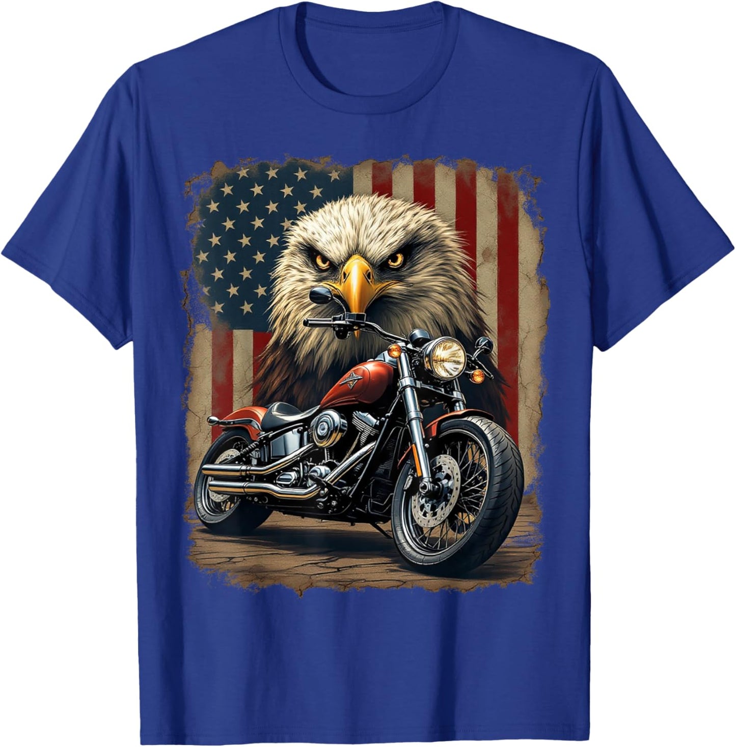 Motorcycle USA Flag Retro Biker Chopper T-Shirt - T-Shirt | Royal