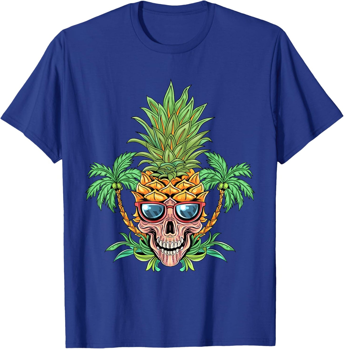 Skull Pineapple Aloha Beaches Hawaiian Flowers Hawaii Summer T-Shirt - T-Shirt | Royal