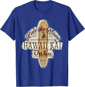 Surfing, Surfboard, Distressed Longboard Hawaii Kai Oahu T-Shirt - T-Shirt | Royal