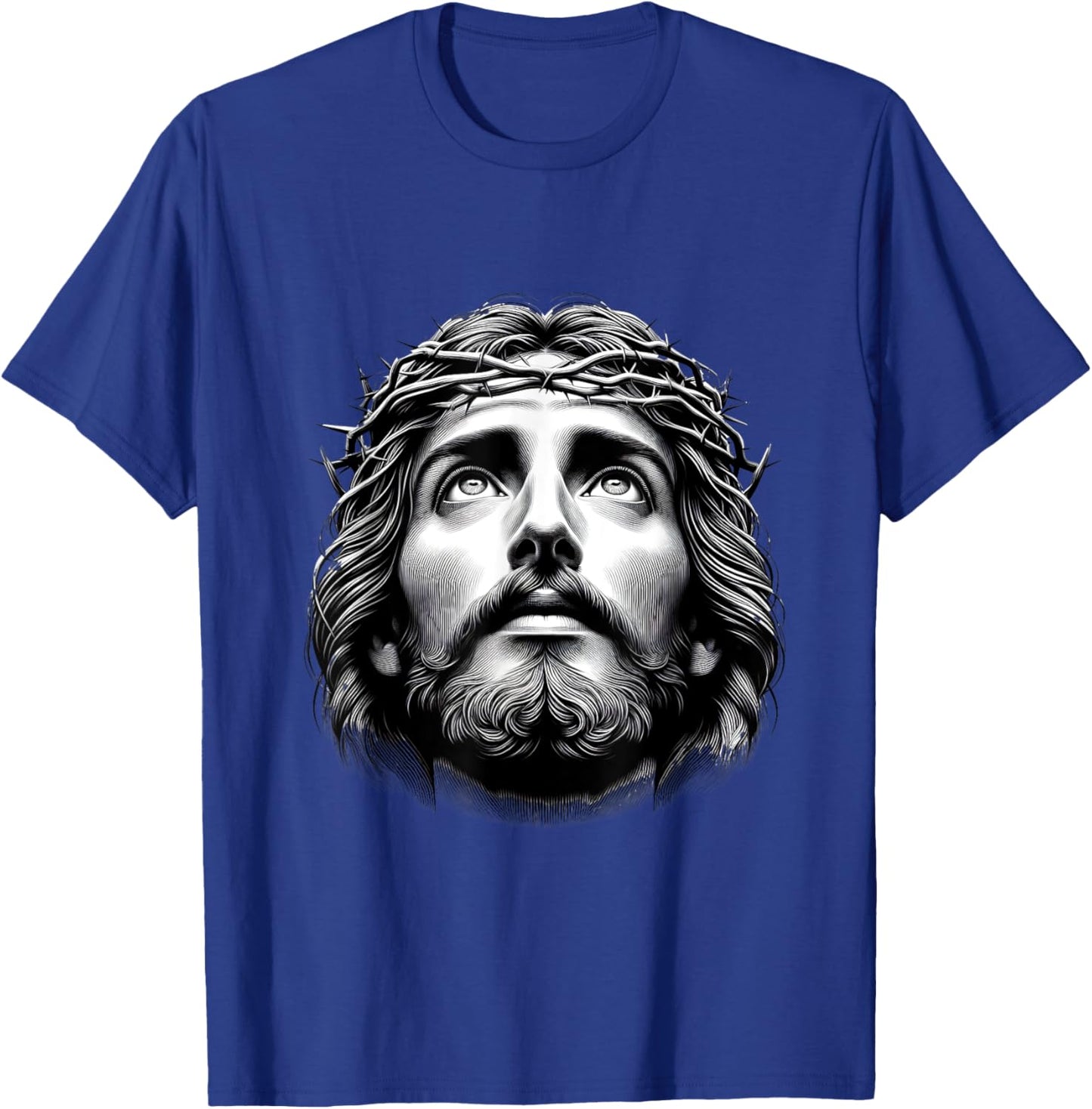Jesus Christ Face With Crown Of Thorn God Bible Christian T-Shirt - T-Shirt | Royal