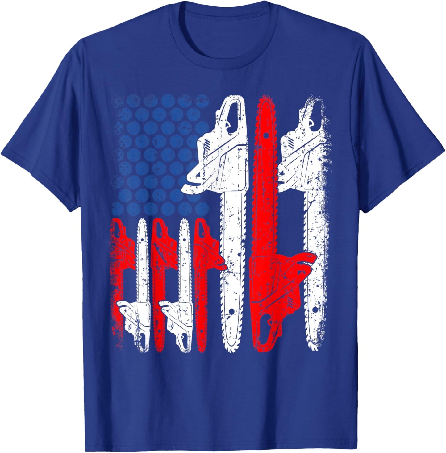 Funny Saw Machine USA American Flag Arborists 4th Of July T-Shirt - T-Shirt | Royal