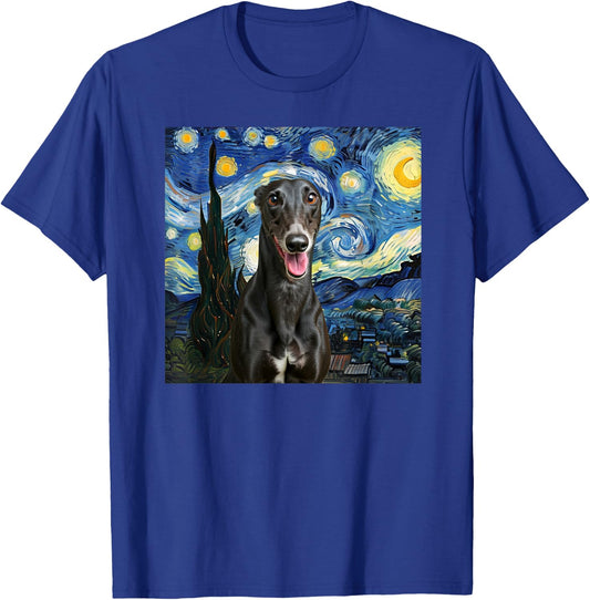 Black Greyhound Starry Night Dog Lover Gift Women Kids T-Shirt - T-Shirt | Royal
