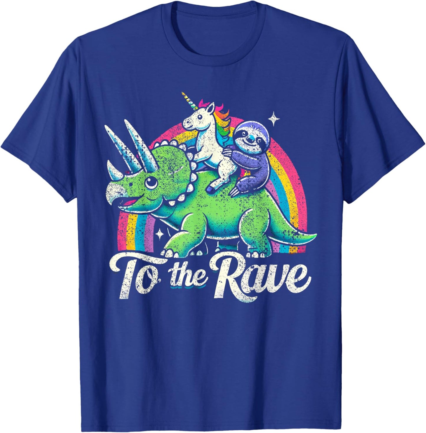 Techno Party Unicorn Sloth Dinosaur Rave Music T-Shirt - T-Shirt | Royal