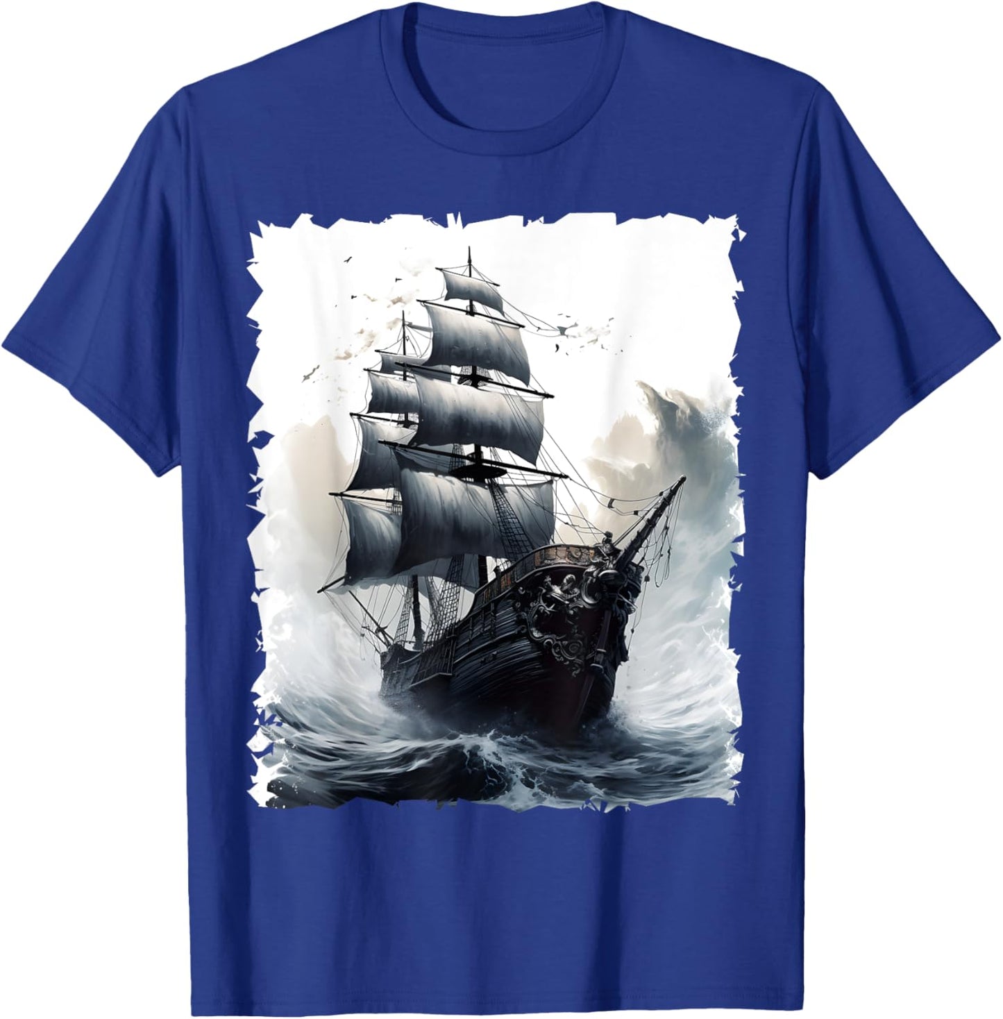 Sailing Boat Captain Pirate Ship Sailing Storm Painting T-Shirt - T-Shirt | Royal