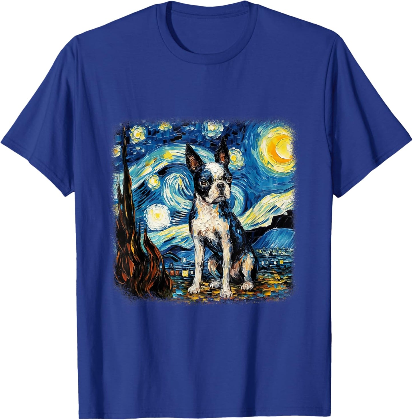 Van gogh Boston Terrier in starry night T-Shirt - T-Shirt | Royal