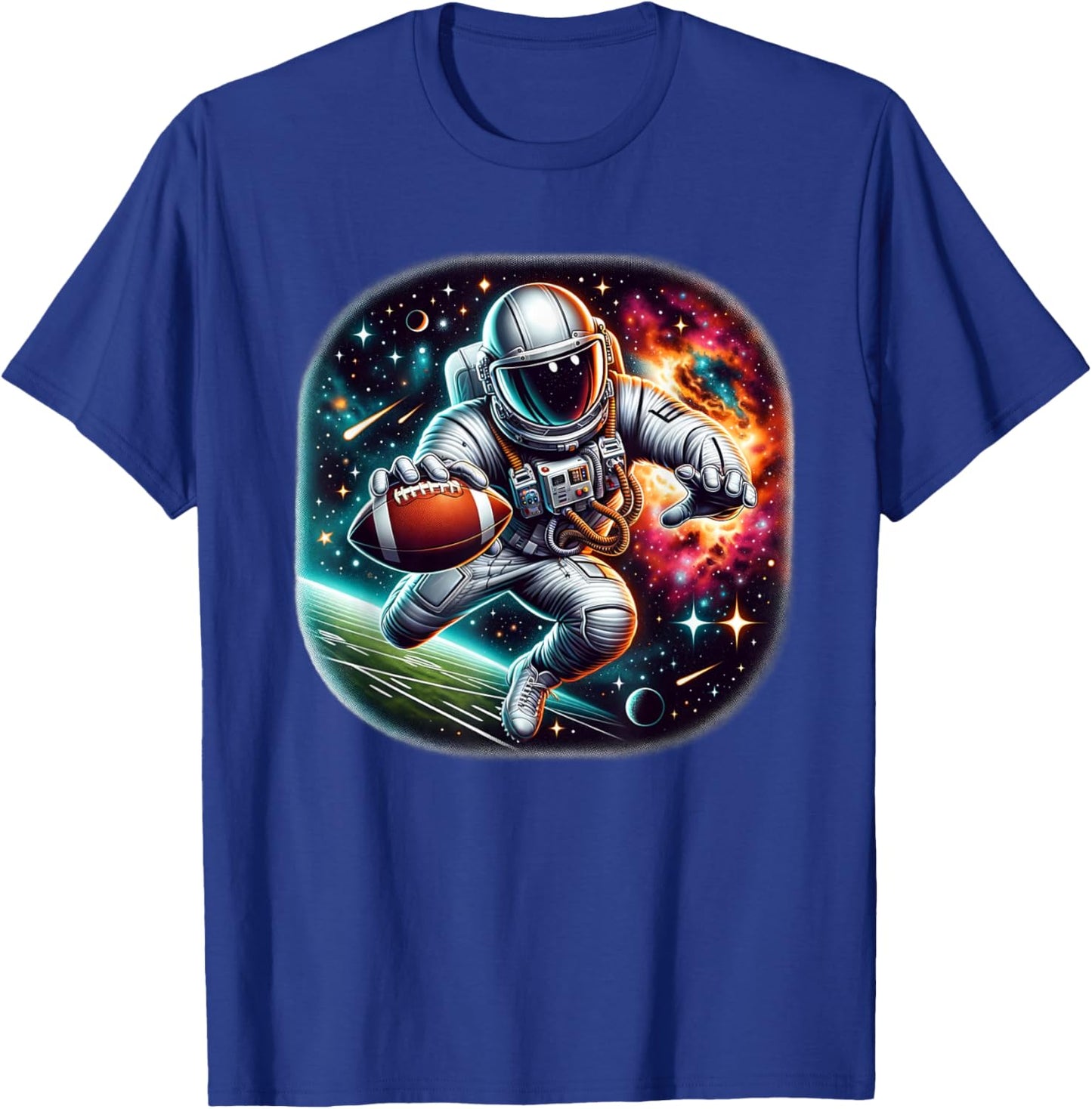 Astronaut Playing Football In Space T-Shirt - T-Shirt | Royal