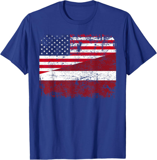 LATVIAN ROOTS | Half American Flag | USA LATVIA FLAG T-Shirt - T-Shirt | Royal