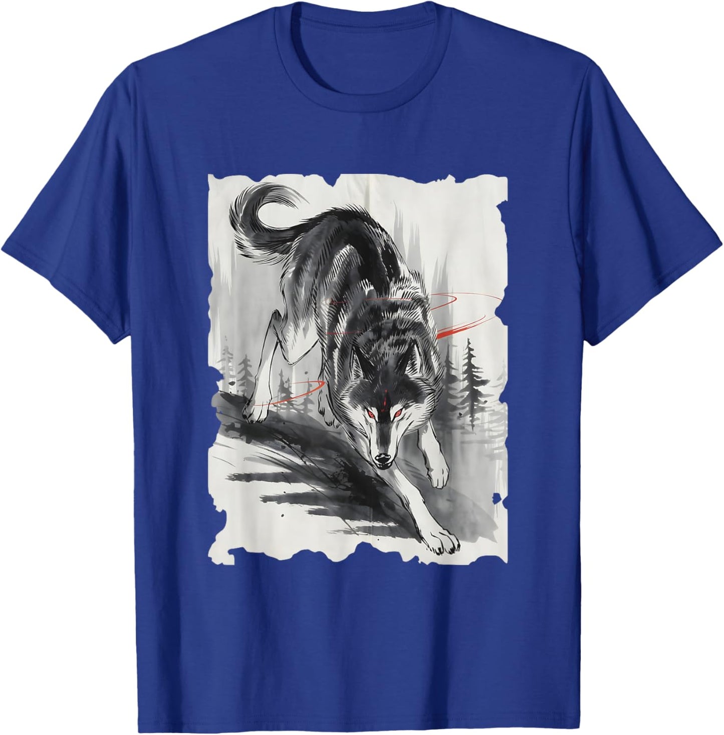 Wolf Sumi-e Graphic - Vintage Japanese Art Wolf Lover T-Shirt - T-Shirt | Royal