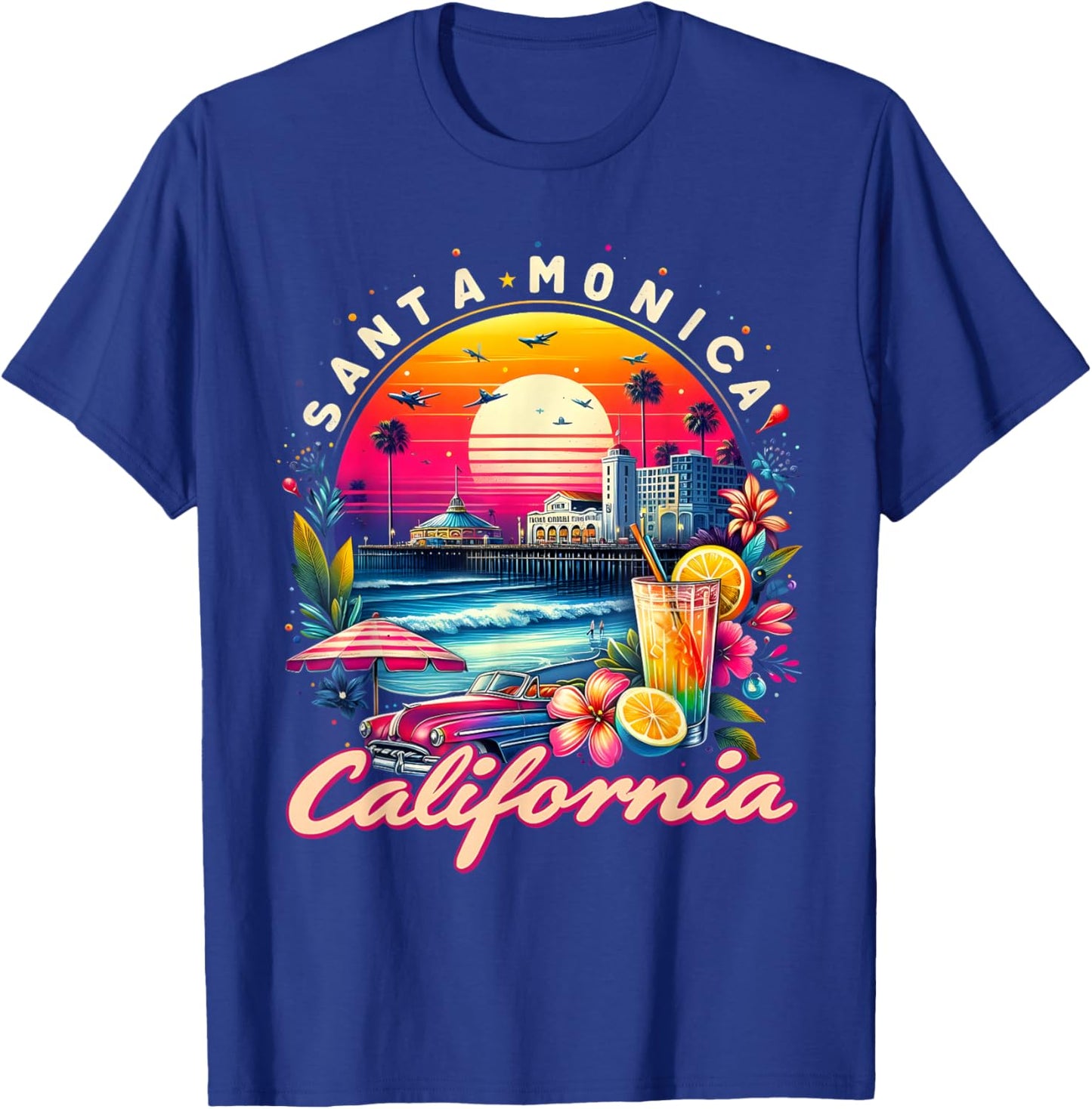 Sunset Vibes Santa Monica Trip Retro Santa Monica California T-Shirt - T-Shirt | Royal