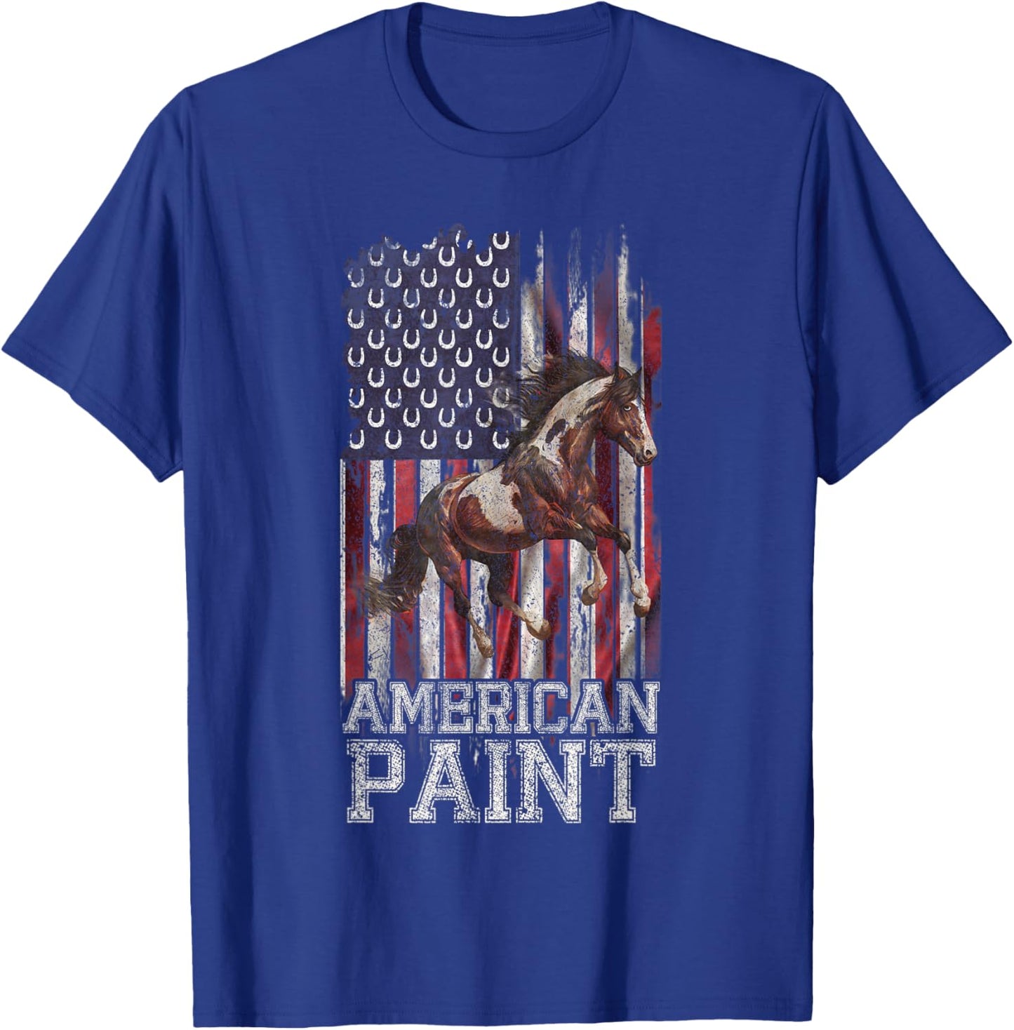Vintage US Flag American Paint Horse Lover, Horseback Riding T-Shirt - T-Shirt | Royal