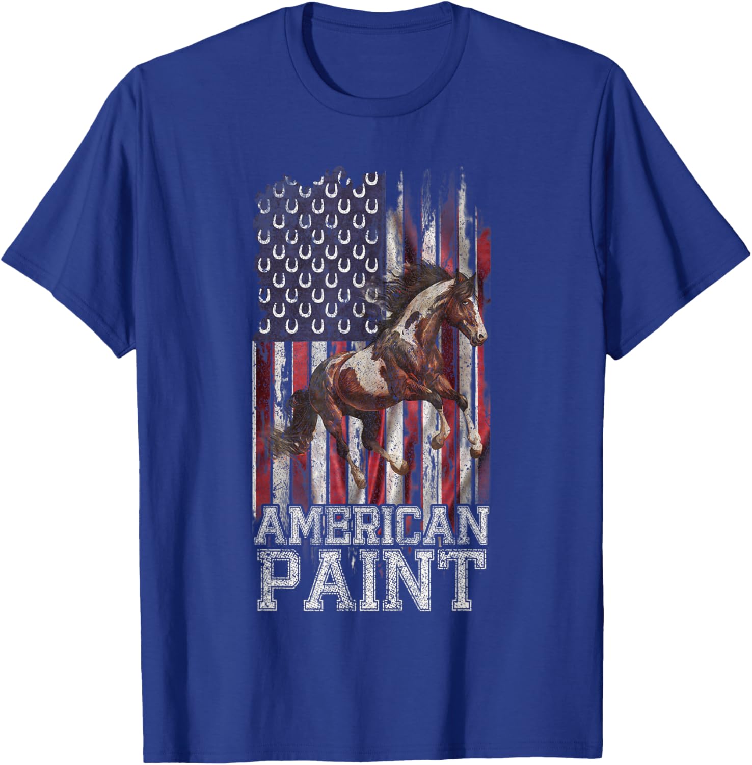 Vintage US Flag American Paint Horse Lover, Horseback Riding T-Shirt - T-Shirt | Royal